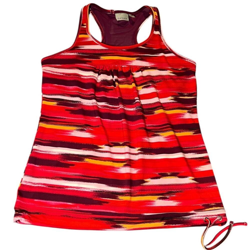 Athleta‎ Women's Large Red Pink Tinker Tank Racerback Sleeveless Striped Top Bra